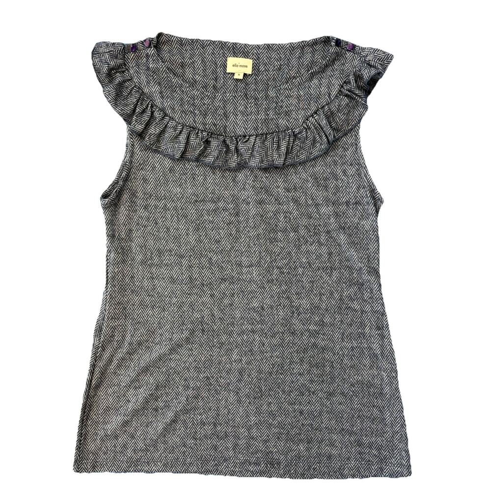 Ella Moss Size Small Houndstooth Classic Ruffle Tank Gray Navy Two tone